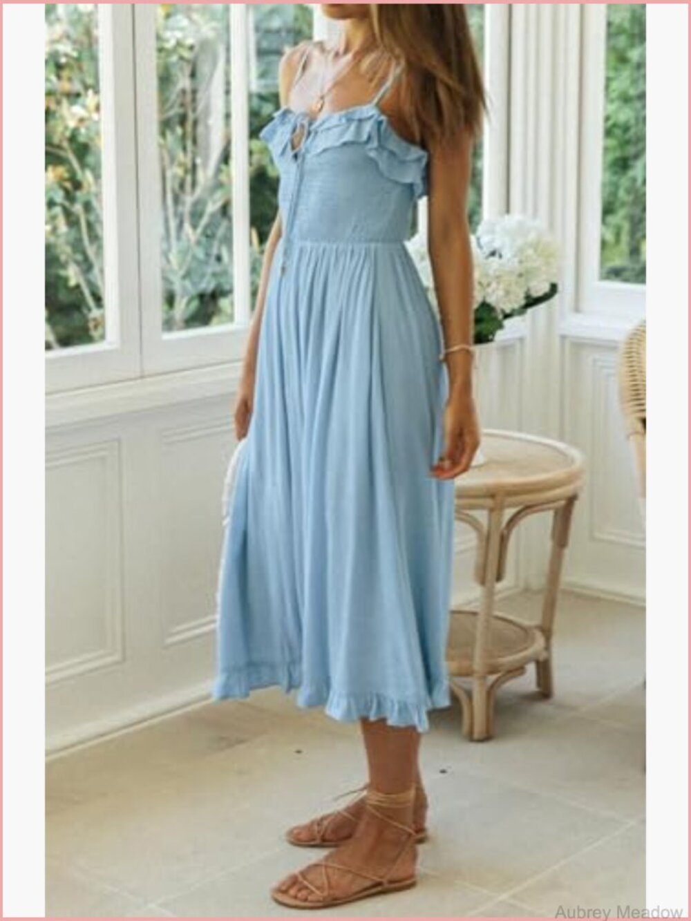 Sleeveless V-Neck Ruffle Midi Boho Dress Summer Casual Flowy A-Line - Picture 3 of 7